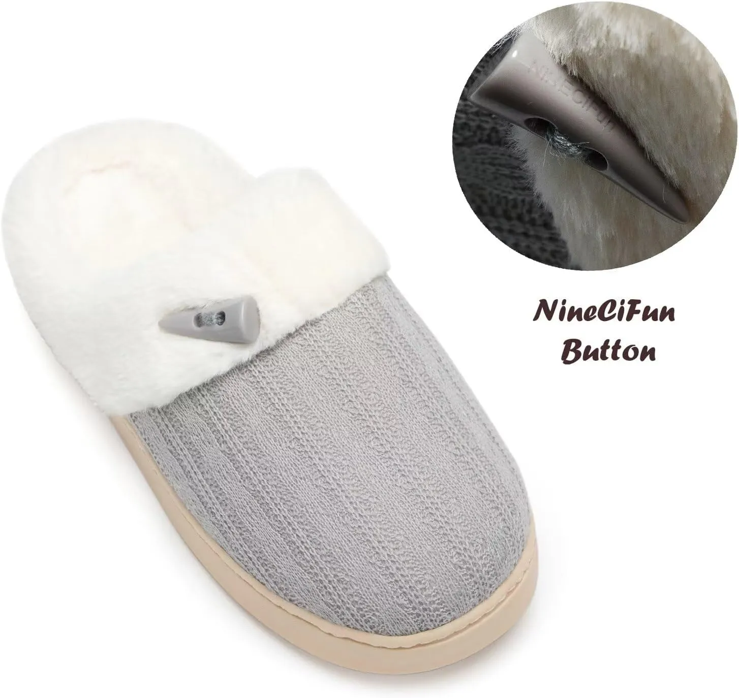 NineCiFun Women's Slip on Fuzzy House Slippers Memory Foam Slippers Scuff Outdoor Indoor Warm Plush Bedroom Shoes with Faux Fur Lining