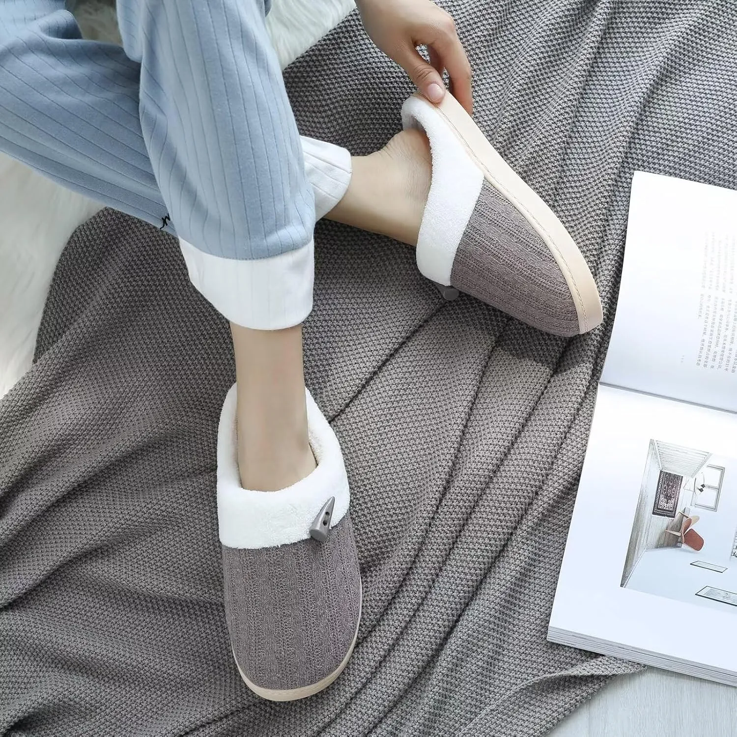 NineCiFun Women's Slippers Scuff Comfy Lightweight House Shoes Slip on Memory Foam Bedroom Slippers Indoor Outdoor Home Shoes with Soft Terry Lining