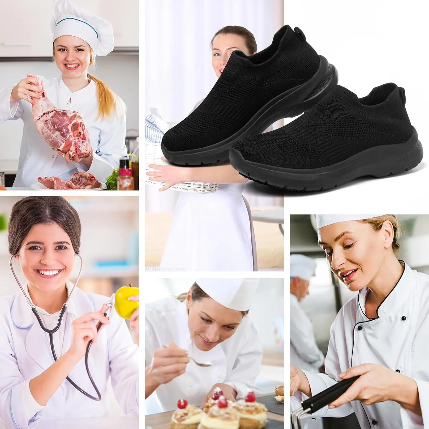 Non Slip Shoes for Women Work Black Food Service, Women's Non Slip Nursing Shoes, Comfortable, Breathable, and Wear-Resistant