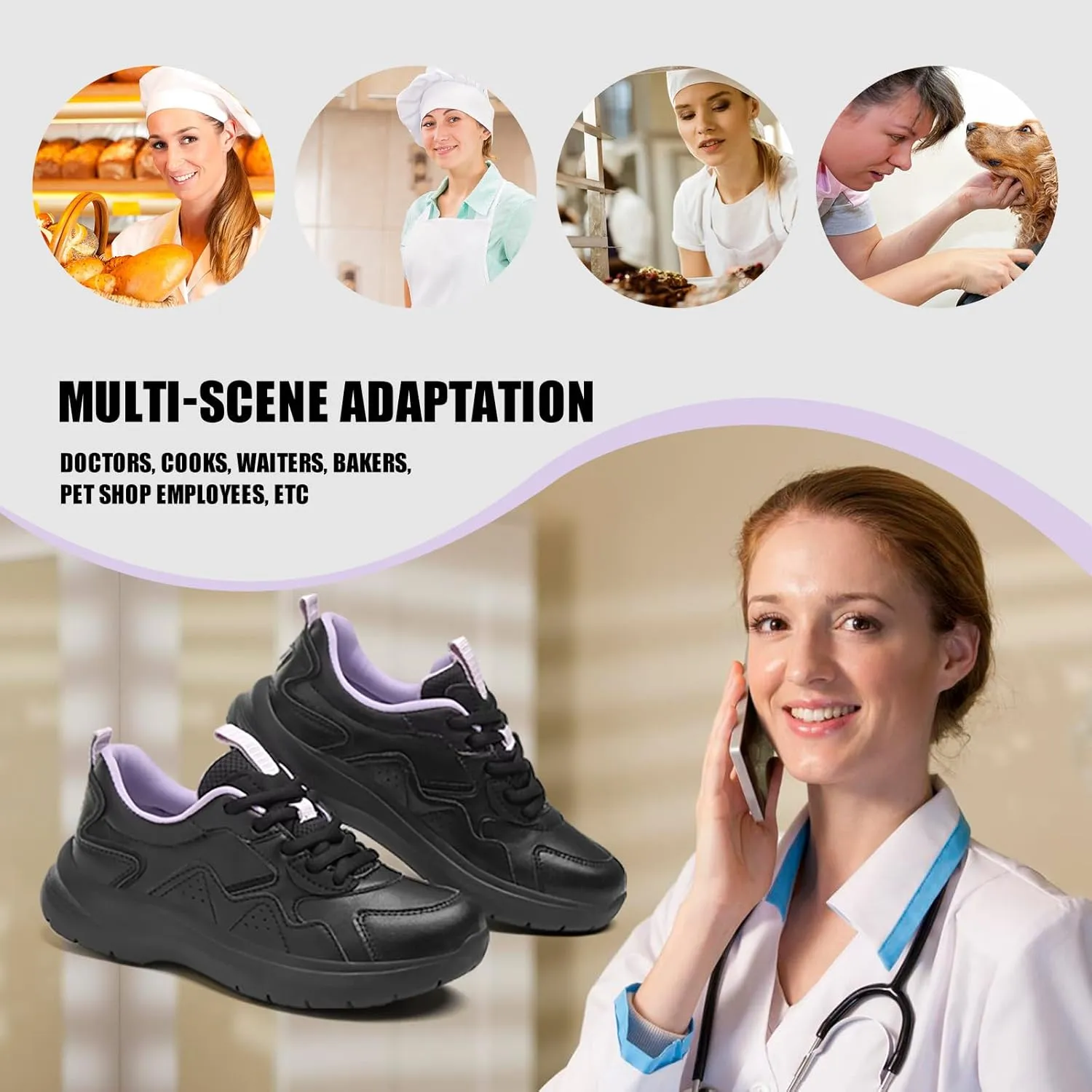 Non Slip Work Shoes Women Food Service-Lightweight and Comfortable Lace Up Shoe Suitable for Restaurants and Crew Work