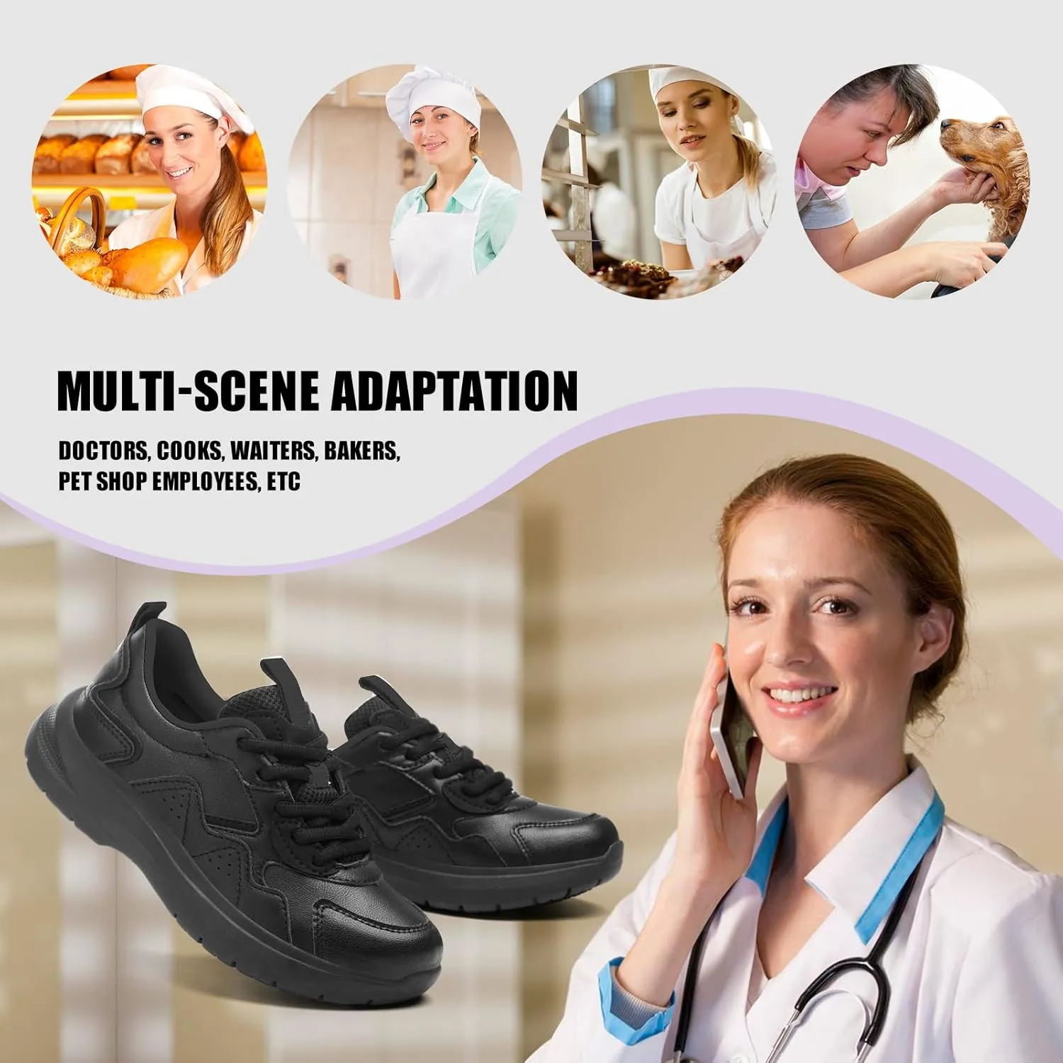 Non Slip Work Shoes Women Food Service-Lightweight and Comfortable Lace Up Shoe Suitable for Restaurants and Crew Work