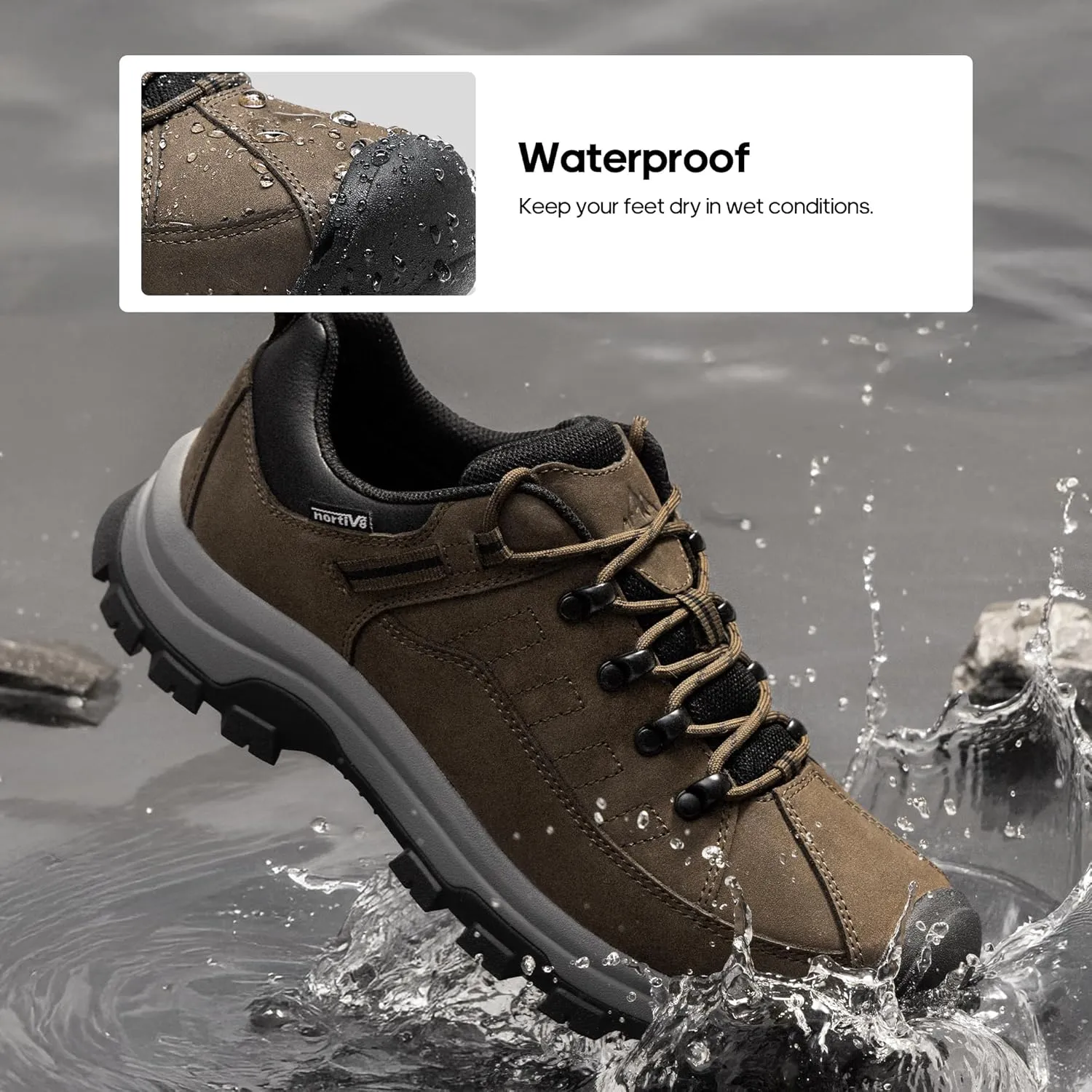 NORTIV 8 Men's Waterproof Hiking Shoes Non-Slip Trekking Trail Shoes Lightweight Durable Outdoor Work Shoes Bluff