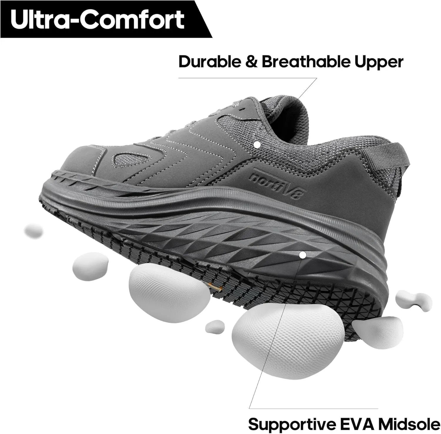 NORTIV 8 Non Slip Work Shoes for Men Steel Toe Comfortable Lightweight Slip Resistant Safety Shoes