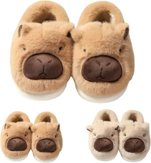 Novelty With Ears Capybara Slippers, Cozy House Shoes Fall and Winter Indoor Outdoor for Women, Warm Funny Animal Soft Plush Slides