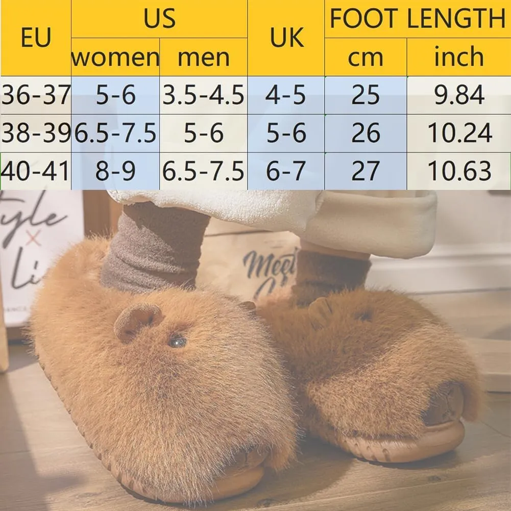 Novelty With Ears Capybara Slippers, Cozy House Shoes Fall and Winter Indoor Outdoor for Women, Warm Funny Animal Soft Plush Slides