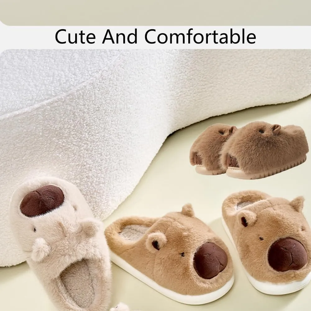 Novelty With Ears Capybara Slippers, Cozy House Shoes Fall and Winter Indoor Outdoor for Women, Warm Funny Animal Soft Plush Slides