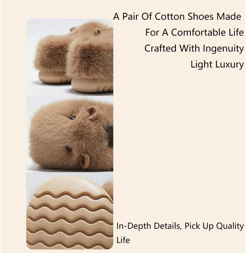 Novelty With Ears Capybara Slippers, Cozy House Shoes Fall and Winter Indoor Outdoor for Women, Warm Funny Animal Soft Plush Slides