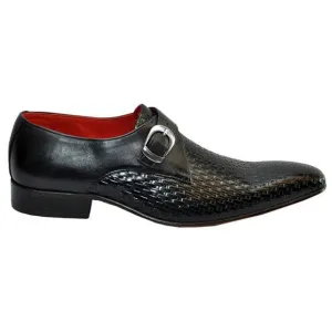 Obeeze Handmade Black Knitted Monkstrap Cobra Shoes