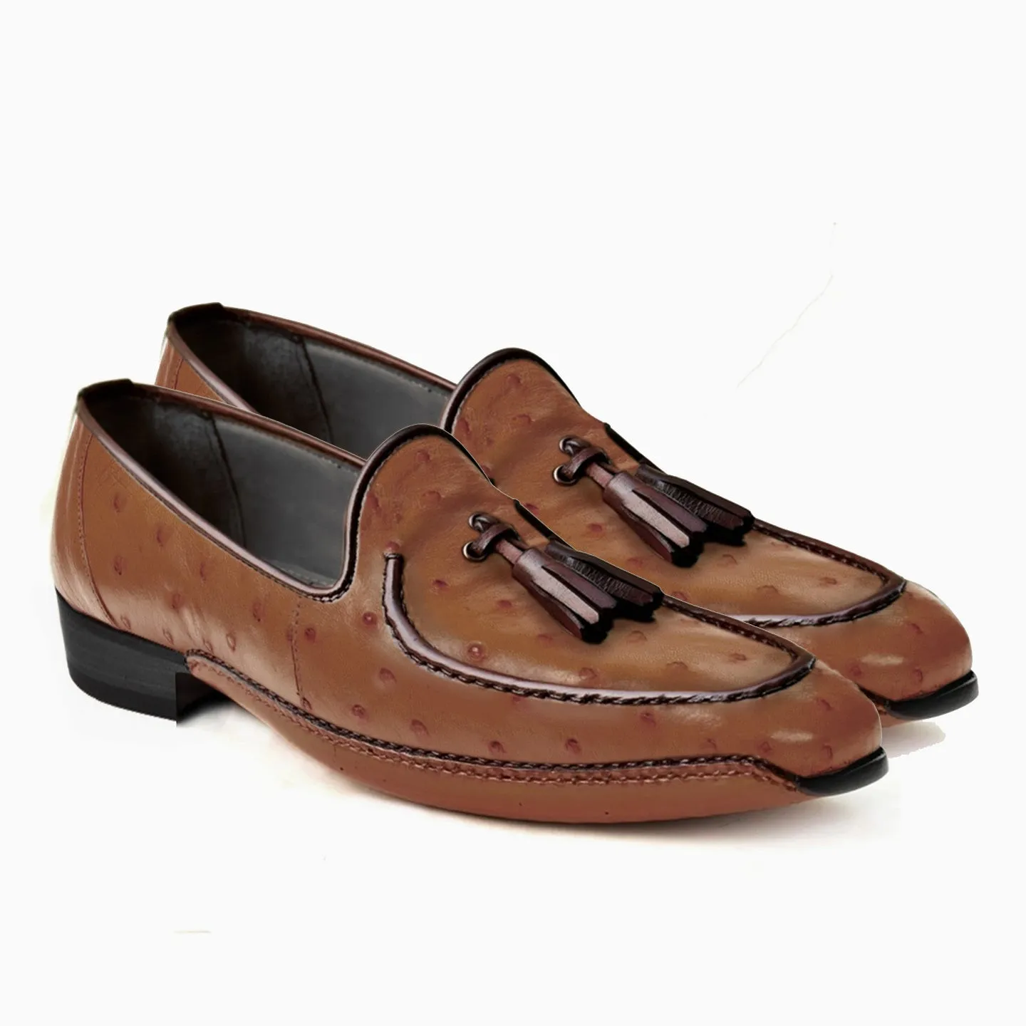 Obeeze Handmade Brown Ostrich Leather Fold Sole Shoes