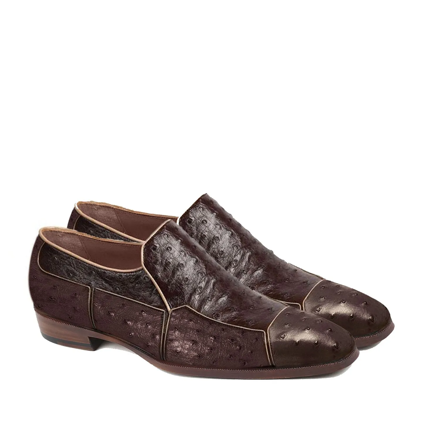 Obeeze Handmade Brown Ostrich Leather Loafers