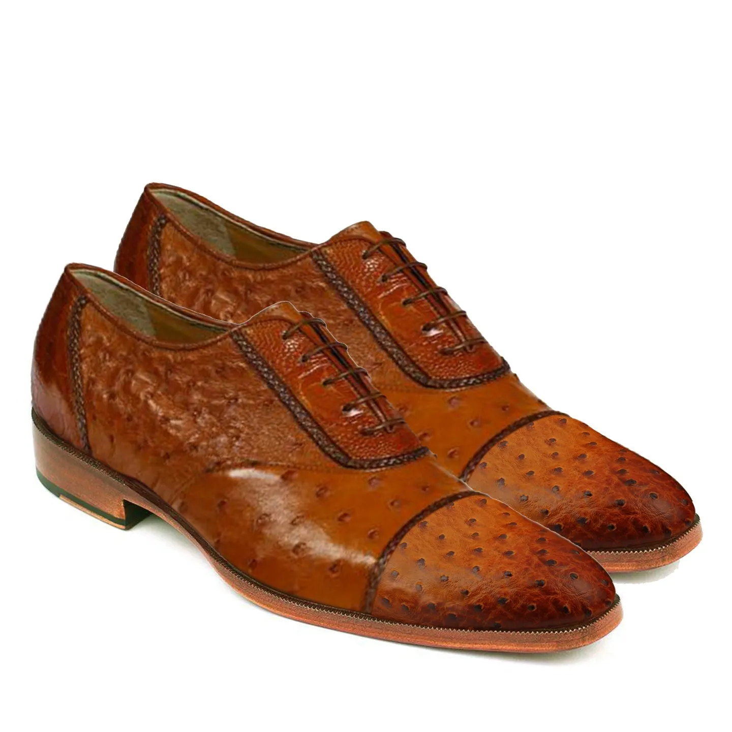 Obeeze Handmade Brown Ostrich Leather Oxford Shoes