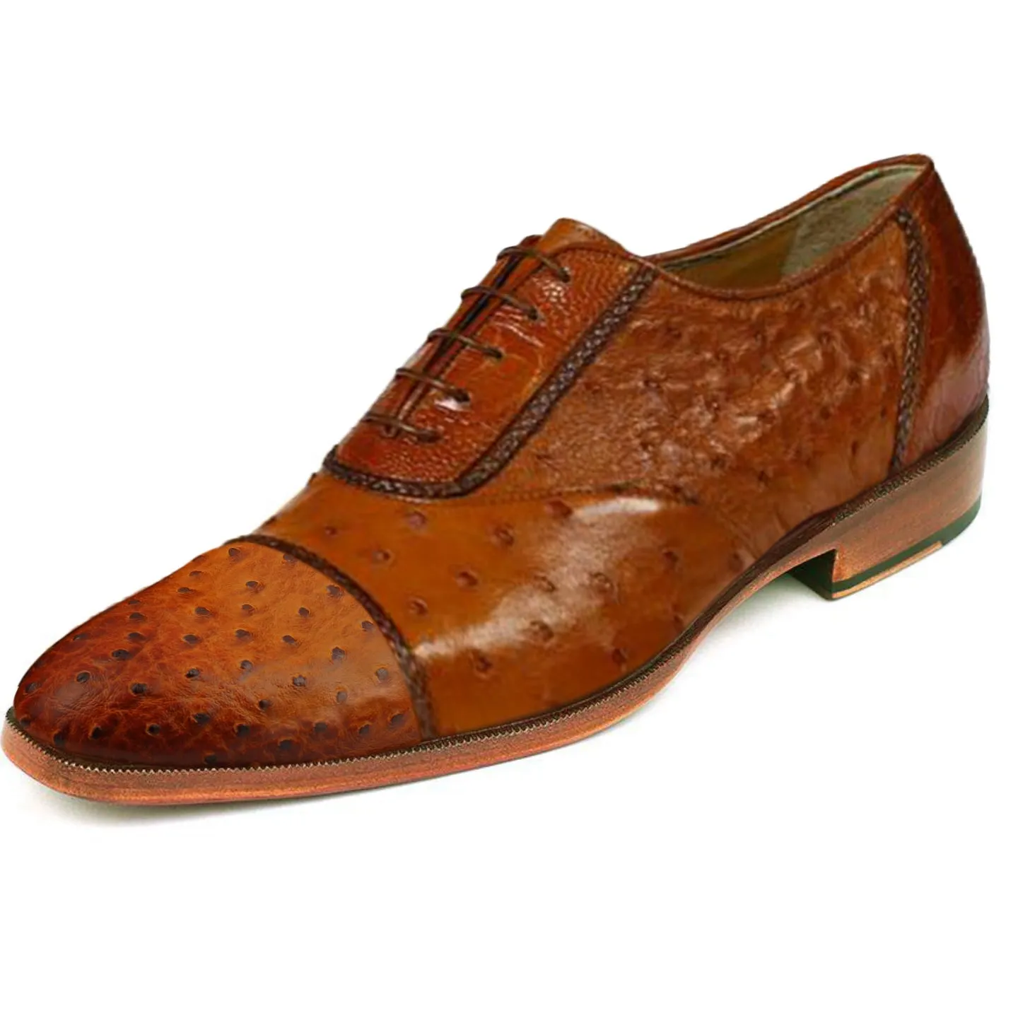 Obeeze Handmade Brown Ostrich Leather Oxford Shoes