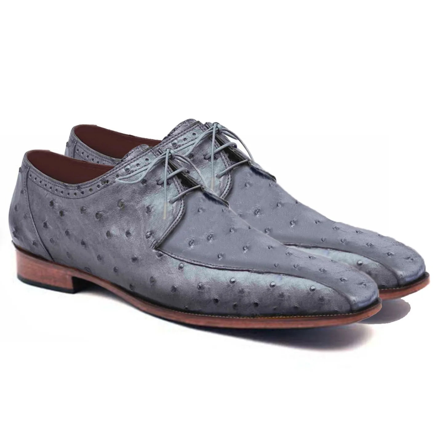 Obeeze Handmade Grey Ostrich Leather Oxford Shoes