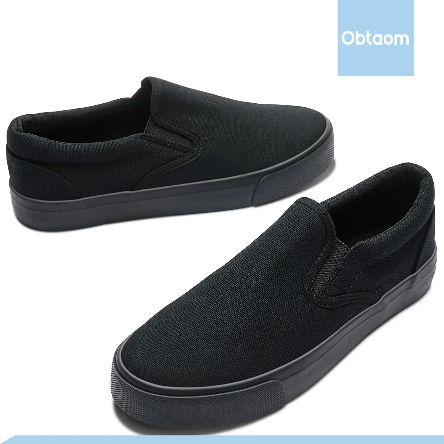 Obtaom Women's White Sneakers Black Slip on Shoes for Women Low Top Canvas Loafers