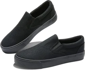 Obtaom Women's White Sneakers Black Slip on Shoes for Women Low Top Canvas Loafers