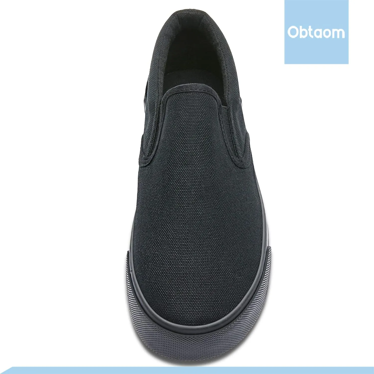 Obtaom Women's White Sneakers Black Slip on Shoes for Women Low Top Canvas Loafers