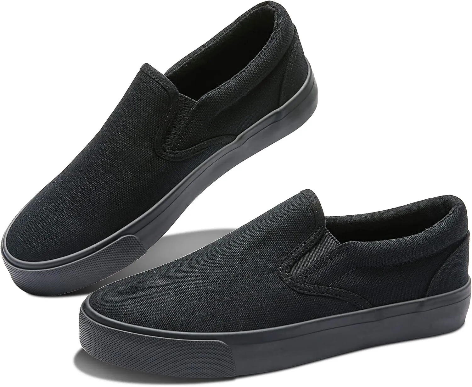 Obtaom Women's White Sneakers Black Slip on Shoes for Women Low Top Canvas Loafers