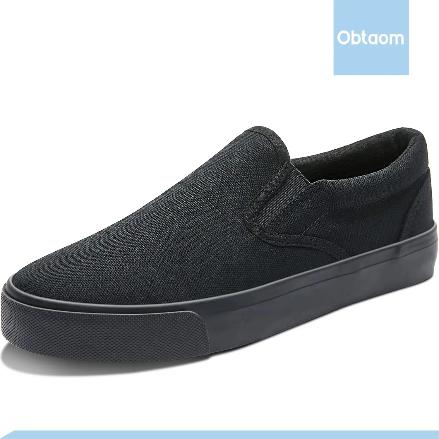 Obtaom Women's White Sneakers Black Slip on Shoes for Women Low Top Canvas Loafers