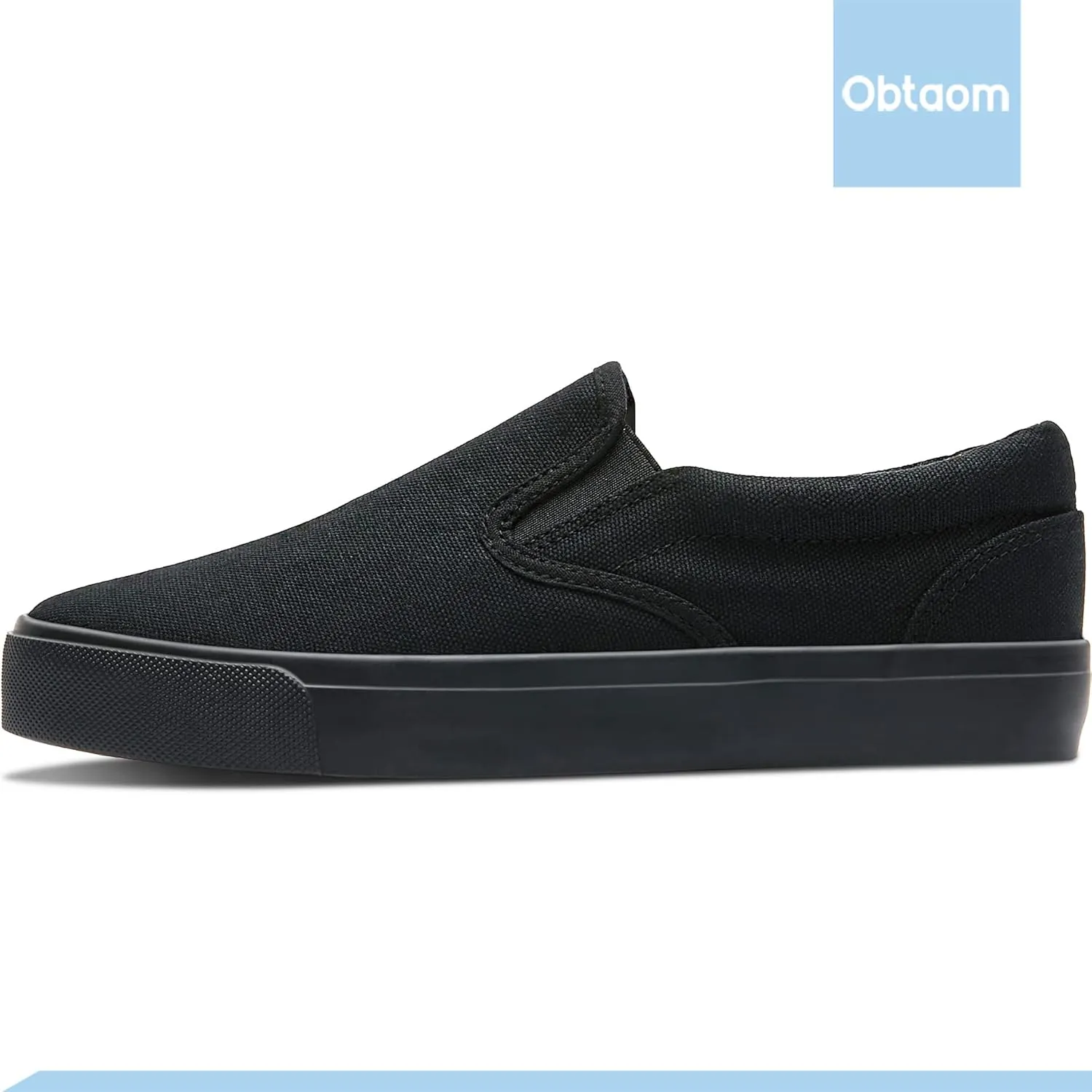 Obtaom Women's White Sneakers Black Slip on Shoes for Women Low Top Canvas Loafers