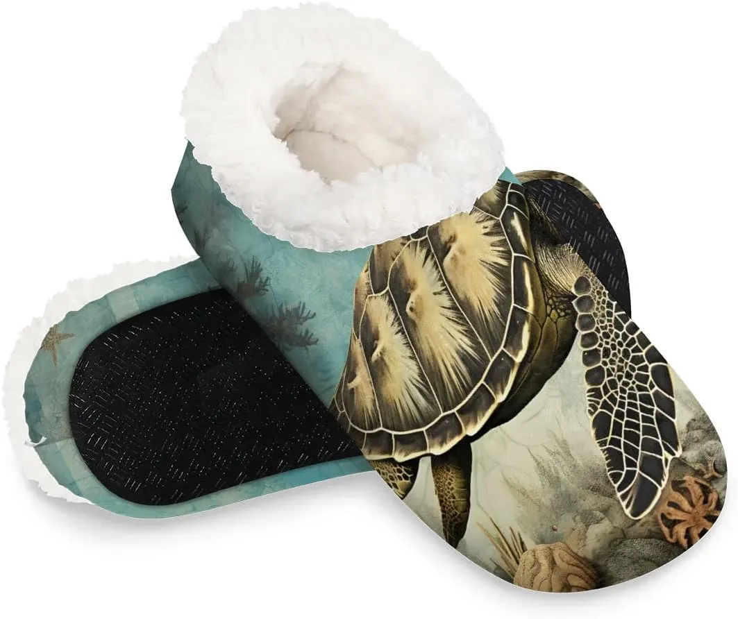 Ocean Sea Turtle Starfish Soft Home Slippers for Women Lightweight Men's House Shoes Women's Slippers