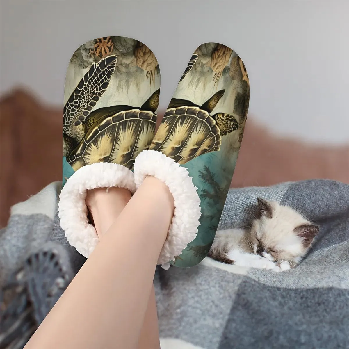 Ocean Sea Turtle Starfish Soft Home Slippers for Women Lightweight Men's House Shoes Women's Slippers