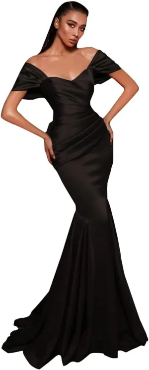 Off The Shoulder Satin Mermaid Prom Dresses for Women Long Ball Gowns A-line Formal Evening Gowns