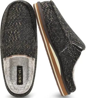 ONCAI Mens Clog Slippers with Arch Support Stripe Faux Fur Cotton-Blend High-Density Memory Foam Warm House Slippers Slip-on Indoor Outdoor Rubber Sole Size 7-16