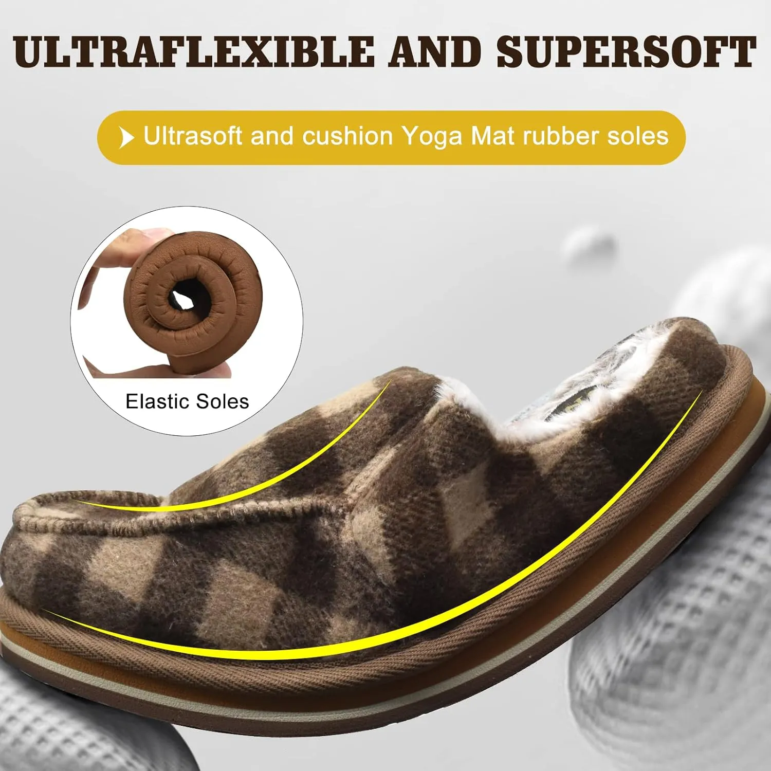 ONCAI Mens Clog Slippers with Arch Support Stripe Faux Fur Cotton-Blend High-Density Memory Foam Warm House Slippers Slip-on Indoor Outdoor Rubber Sole Size 7-16