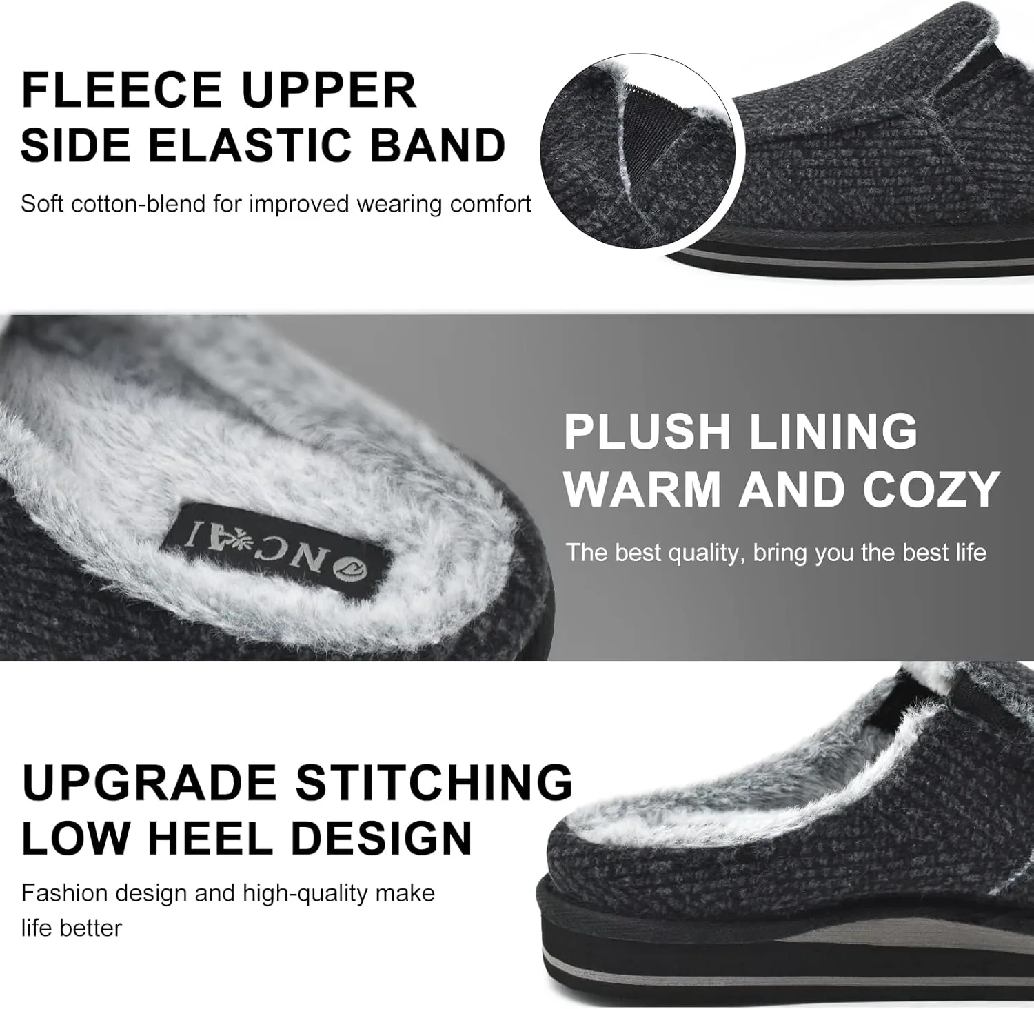 ONCAI Mens Clog Slippers with Arch Support Stripe Faux Fur Cotton-Blend High-Density Memory Foam Warm House Slippers Slip-on Indoor Outdoor Rubber Sole Size 7-16