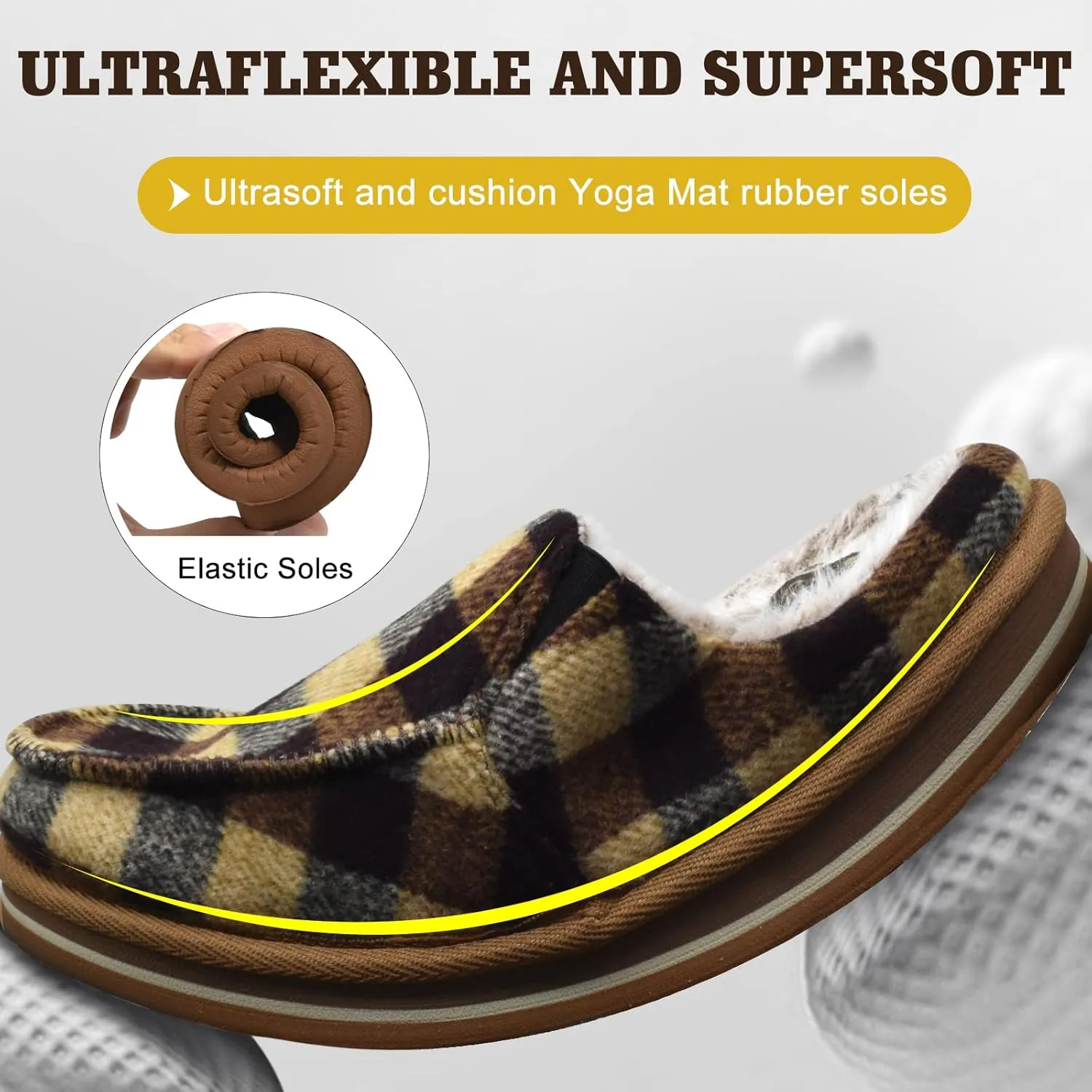 ONCAI Mens Clog Slippers with Arch Support Stripe Faux Fur Cotton-Blend High-Density Memory Foam Warm House Slippers Slip-on Indoor Outdoor Rubber Sole Size 7-16