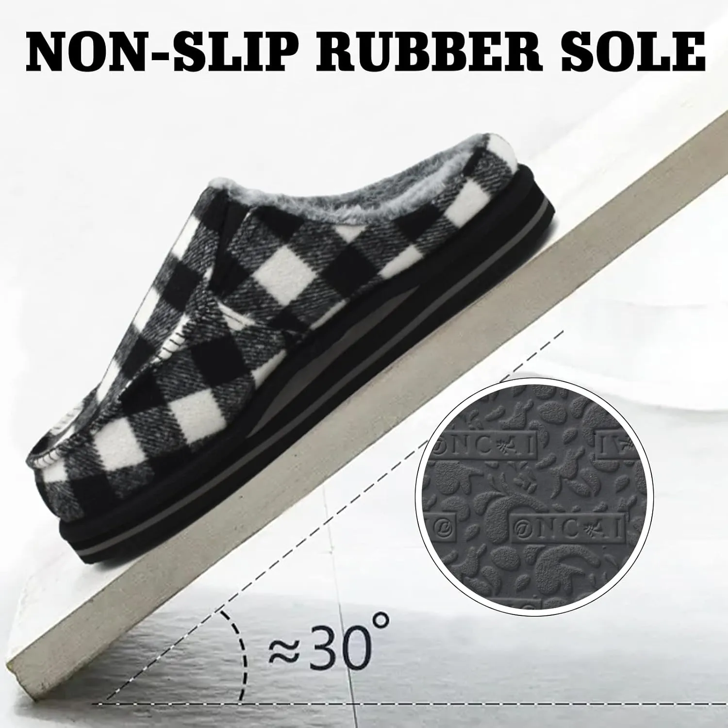 ONCAI Mens Clog Slippers with Arch Support Stripe Faux Fur Cotton-Blend High-Density Memory Foam Warm House Slippers Slip-on Indoor Outdoor Rubber Sole Size 7-16