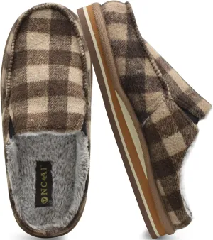 ONCAI Mens Clog Slippers with Arch Support Stripe Faux Fur Cotton-Blend High-Density Memory Foam Warm House Slippers Slip-on Indoor Outdoor Rubber Sole Size 7-16