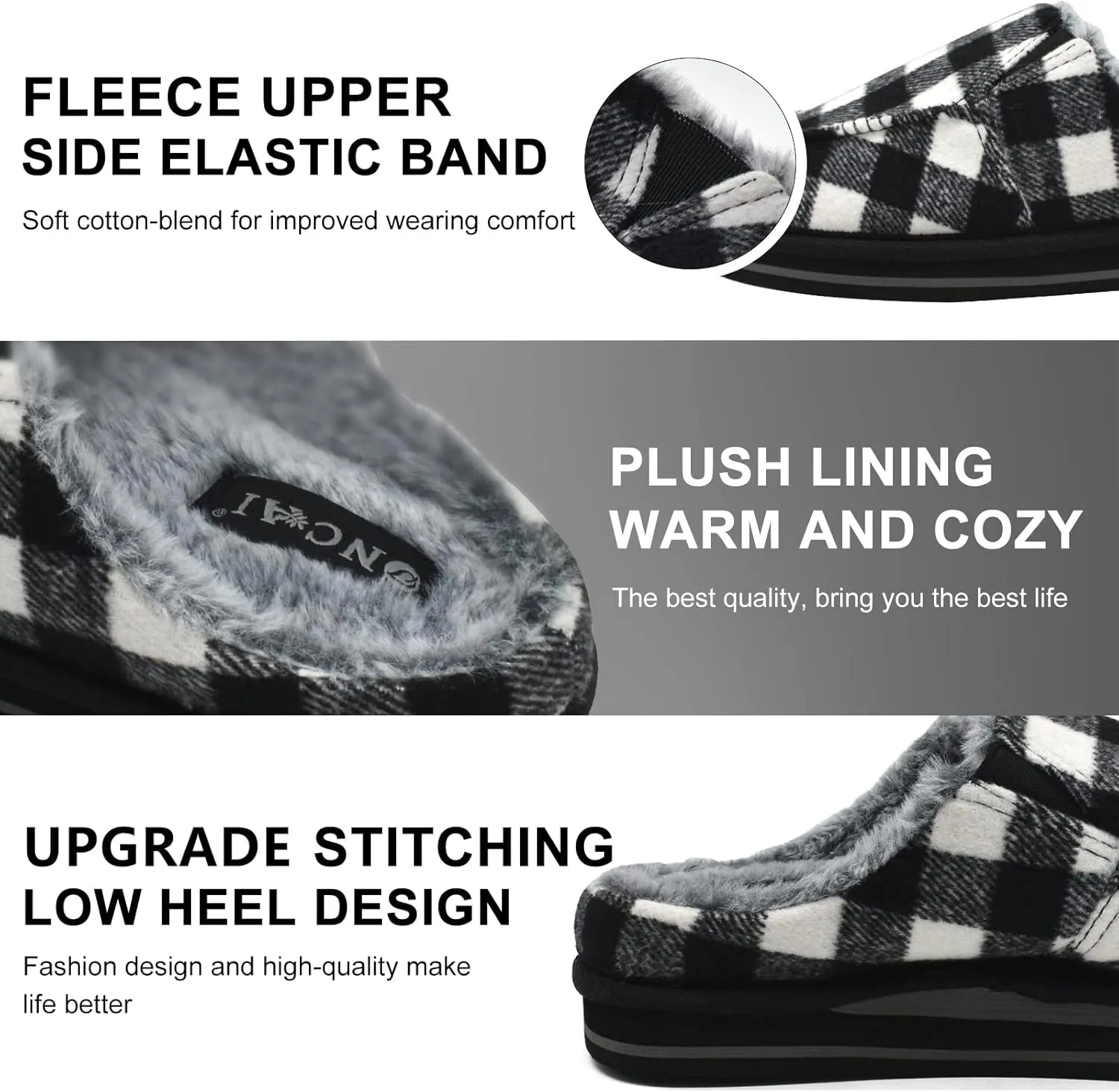 ONCAI Mens Clog Slippers with Arch Support Stripe Faux Fur Cotton-Blend High-Density Memory Foam Warm House Slippers Slip-on Indoor Outdoor Rubber Sole Size 7-16