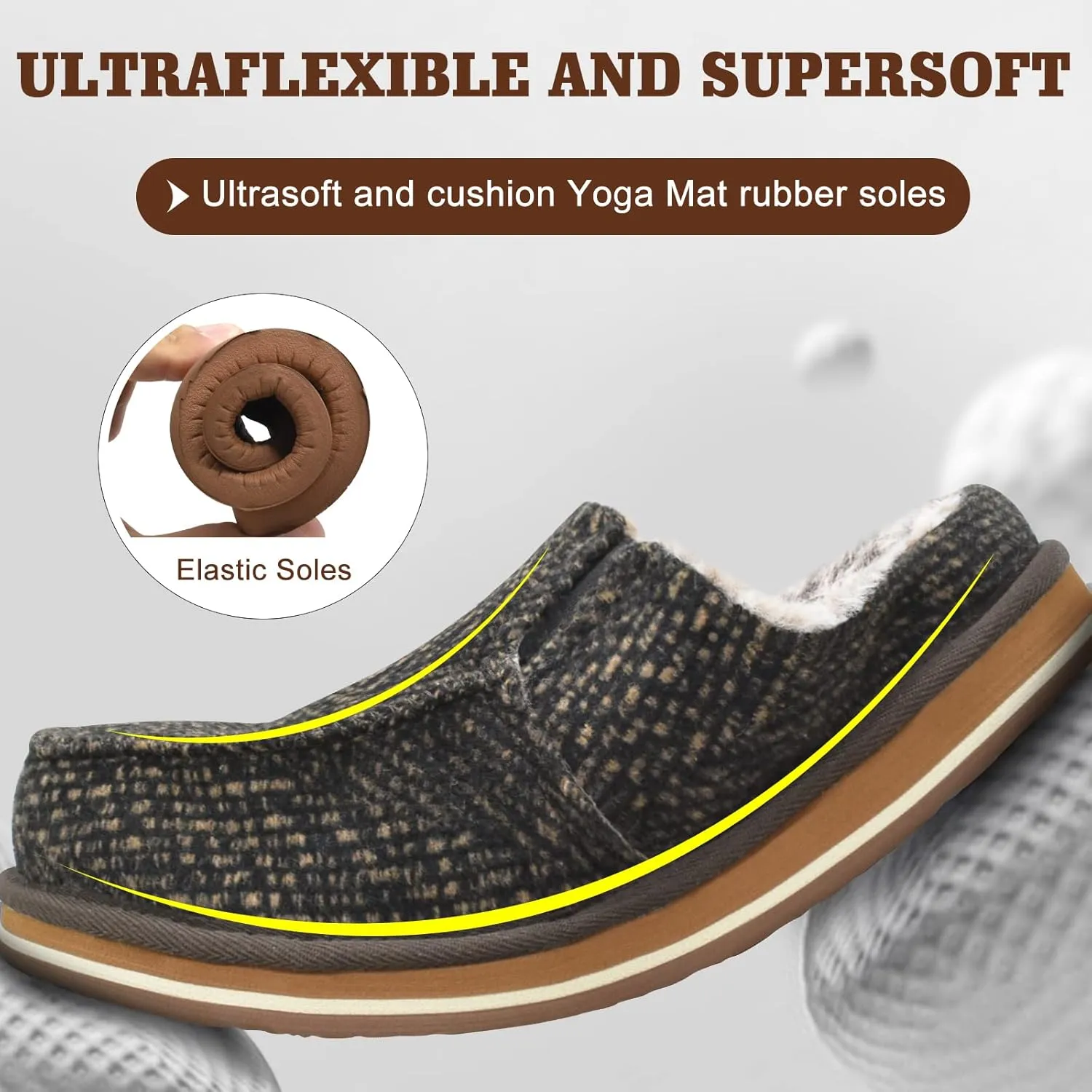 ONCAI Mens Clog Slippers with Arch Support Stripe Faux Fur Cotton-Blend High-Density Memory Foam Warm House Slippers Slip-on Indoor Outdoor Rubber Sole Size 7-16