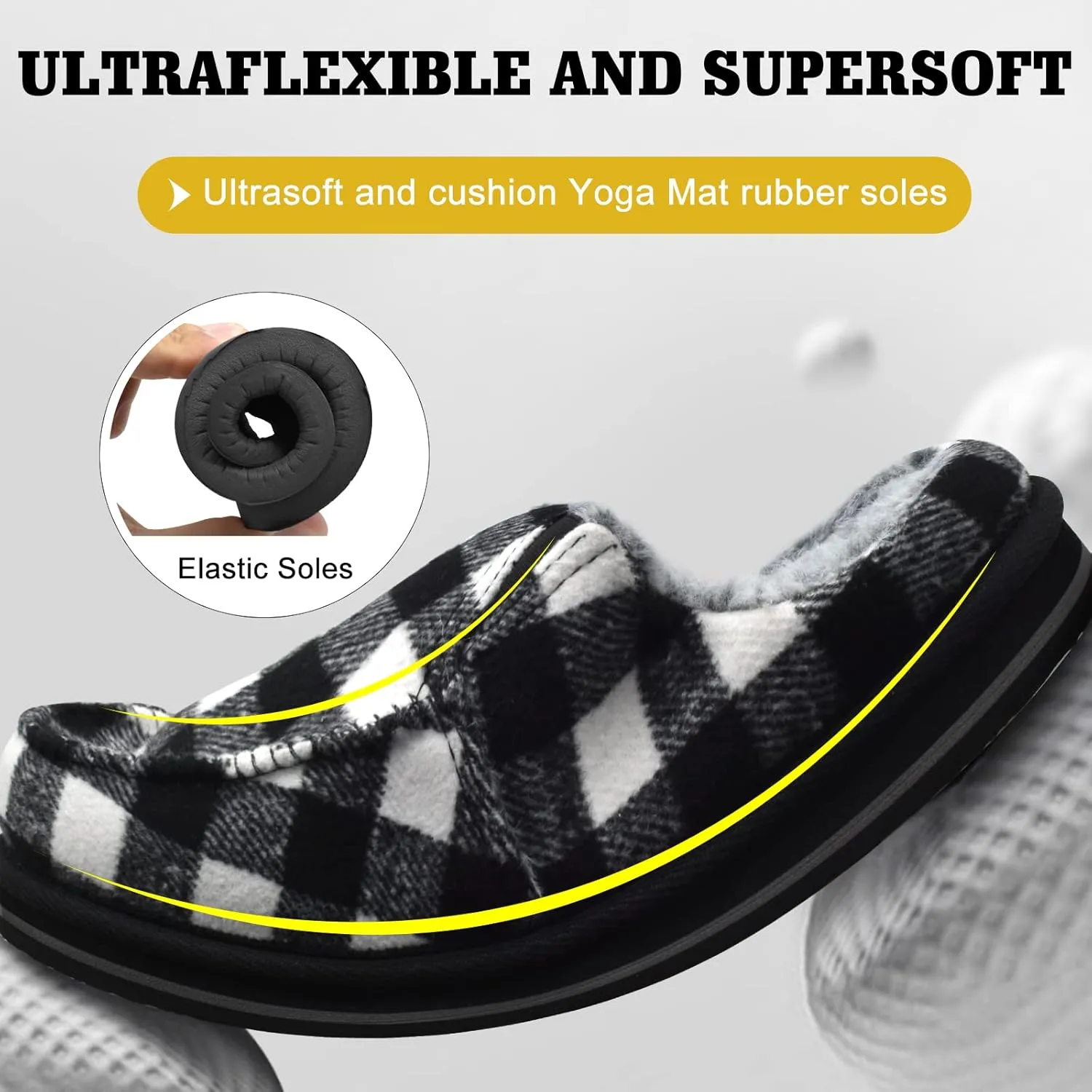 ONCAI Mens Clog Slippers with Arch Support Stripe Faux Fur Cotton-Blend High-Density Memory Foam Warm House Slippers Slip-on Indoor Outdoor Rubber Sole Size 7-16
