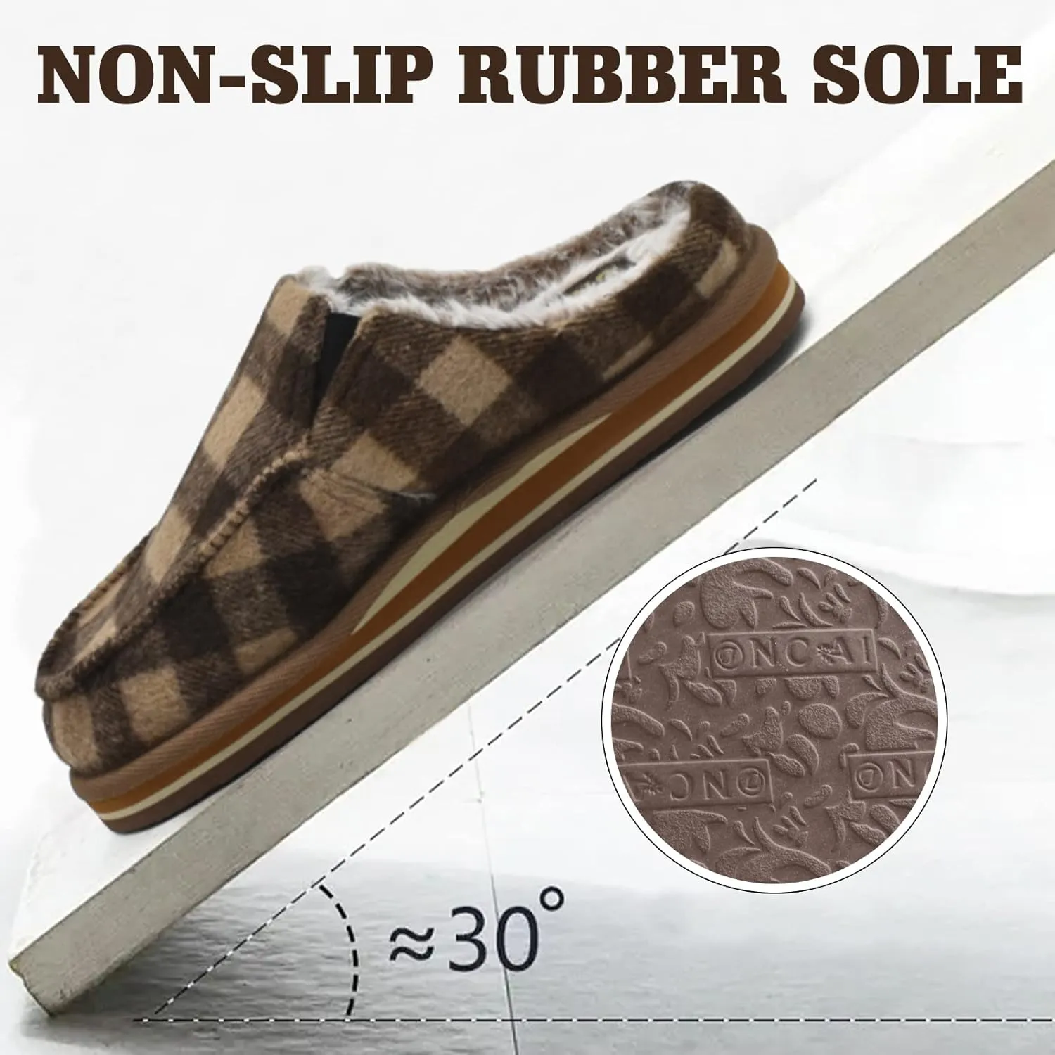 ONCAI Mens Clog Slippers with Arch Support Stripe Faux Fur Cotton-Blend High-Density Memory Foam Warm House Slippers Slip-on Indoor Outdoor Rubber Sole Size 7-16