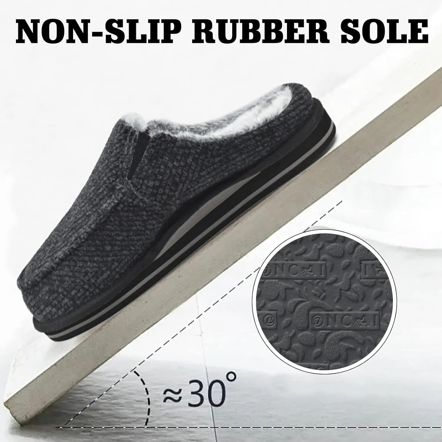 ONCAI Mens Clog Slippers with Arch Support Stripe Faux Fur Cotton-Blend High-Density Memory Foam Warm House Slippers Slip-on Indoor Outdoor Rubber Sole Size 7-16