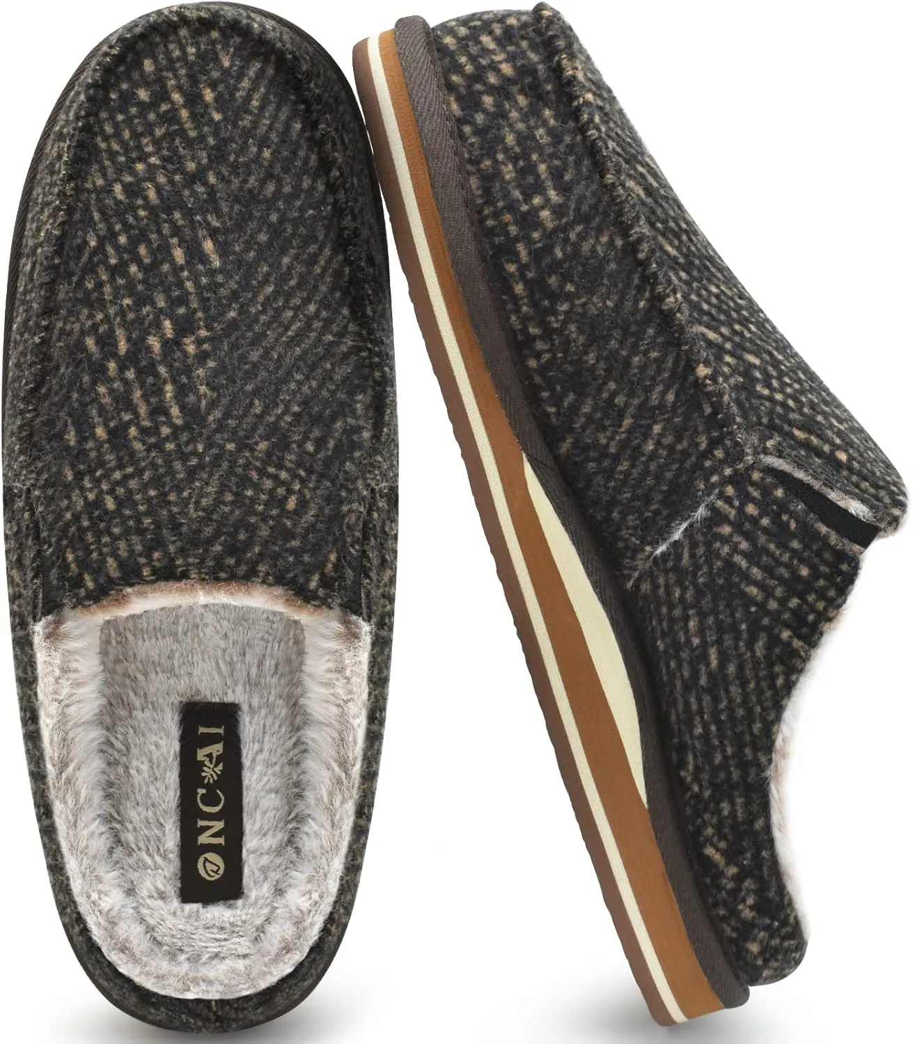 ONCAI Mens Clog Slippers with Arch Support Stripe Faux Fur Cotton-Blend High-Density Memory Foam Warm House Slippers Slip-on Indoor Outdoor Rubber Sole Size 7-16