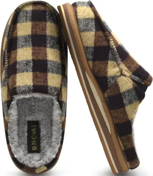 ONCAI Mens Clog Slippers with Arch Support Stripe Faux Fur Cotton-Blend High-Density Memory Foam Warm House Slippers Slip-on Indoor Outdoor Rubber Sole Size 7-16