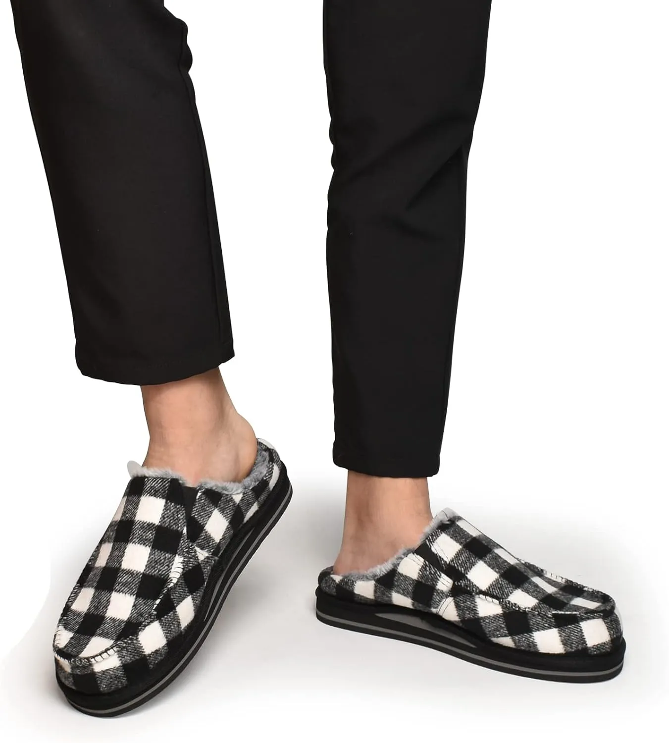 ONCAI Mens Clog Slippers with Arch Support Stripe Faux Fur Cotton-Blend High-Density Memory Foam Warm House Slippers Slip-on Indoor Outdoor Rubber Sole Size 7-16
