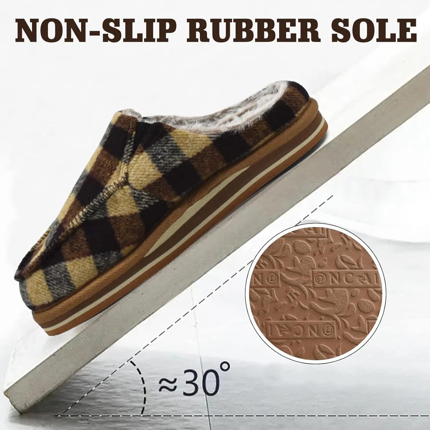 ONCAI Mens Clog Slippers with Arch Support Stripe Faux Fur Cotton-Blend High-Density Memory Foam Warm House Slippers Slip-on Indoor Outdoor Rubber Sole Size 7-16