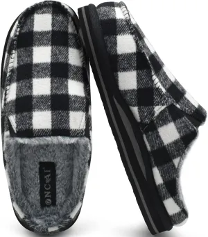 ONCAI Mens Clog Slippers with Arch Support Stripe Faux Fur Cotton-Blend High-Density Memory Foam Warm House Slippers Slip-on Indoor Outdoor Rubber Sole Size 7-16