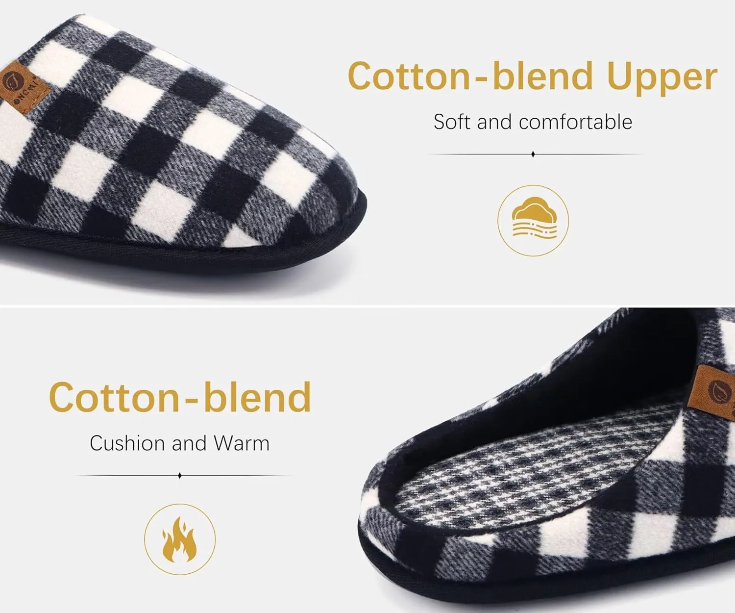 ONCAI Mens Cozy Memory Foam Scuff Slippers Slip On Warm House Shoes Indoor/Outdoor with Best Arch Support