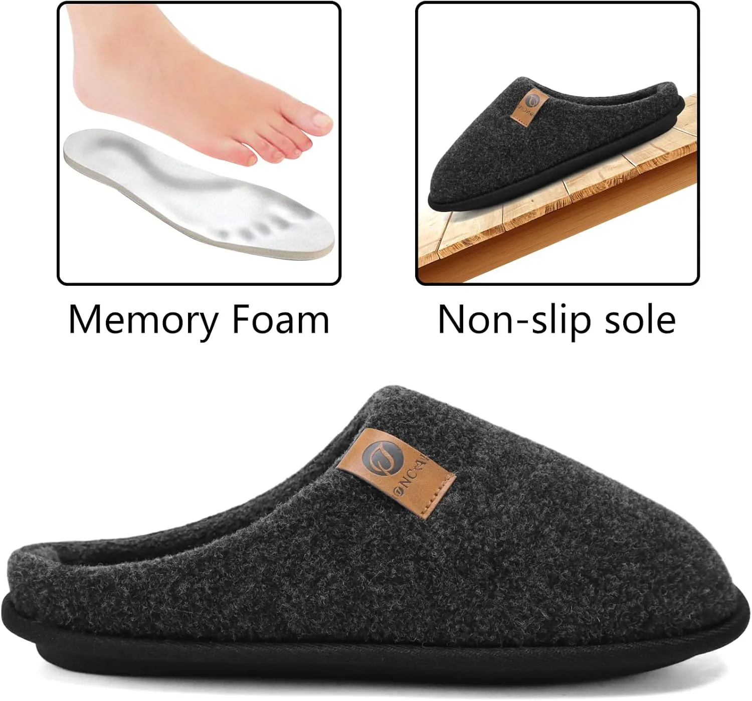 ONCAI Mens Cozy Memory Foam Scuff Slippers Slip On Warm House Shoes Indoor/Outdoor with Best Arch Support