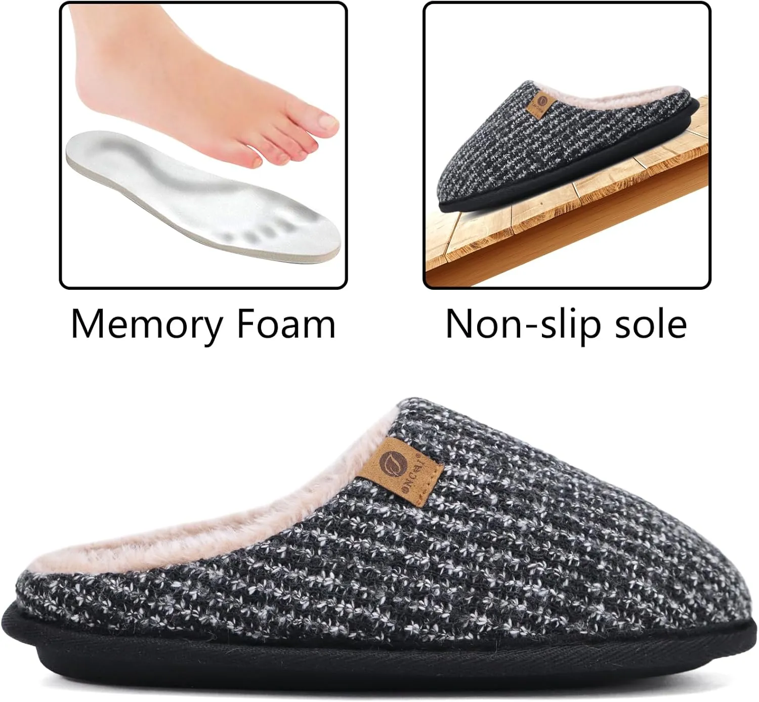 ONCAI Mens Cozy Memory Foam Scuff Slippers Slip On Warm House Shoes Indoor/Outdoor with Best Arch Support