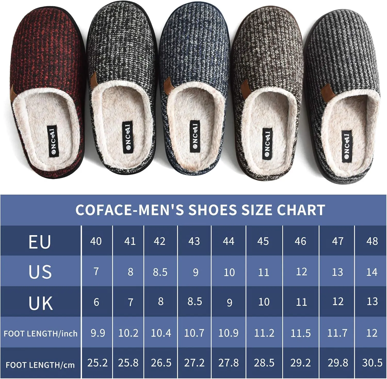 ONCAI Mens Cozy Memory Foam Scuff Slippers Slip On Warm House Shoes Indoor/Outdoor with Best Arch Support