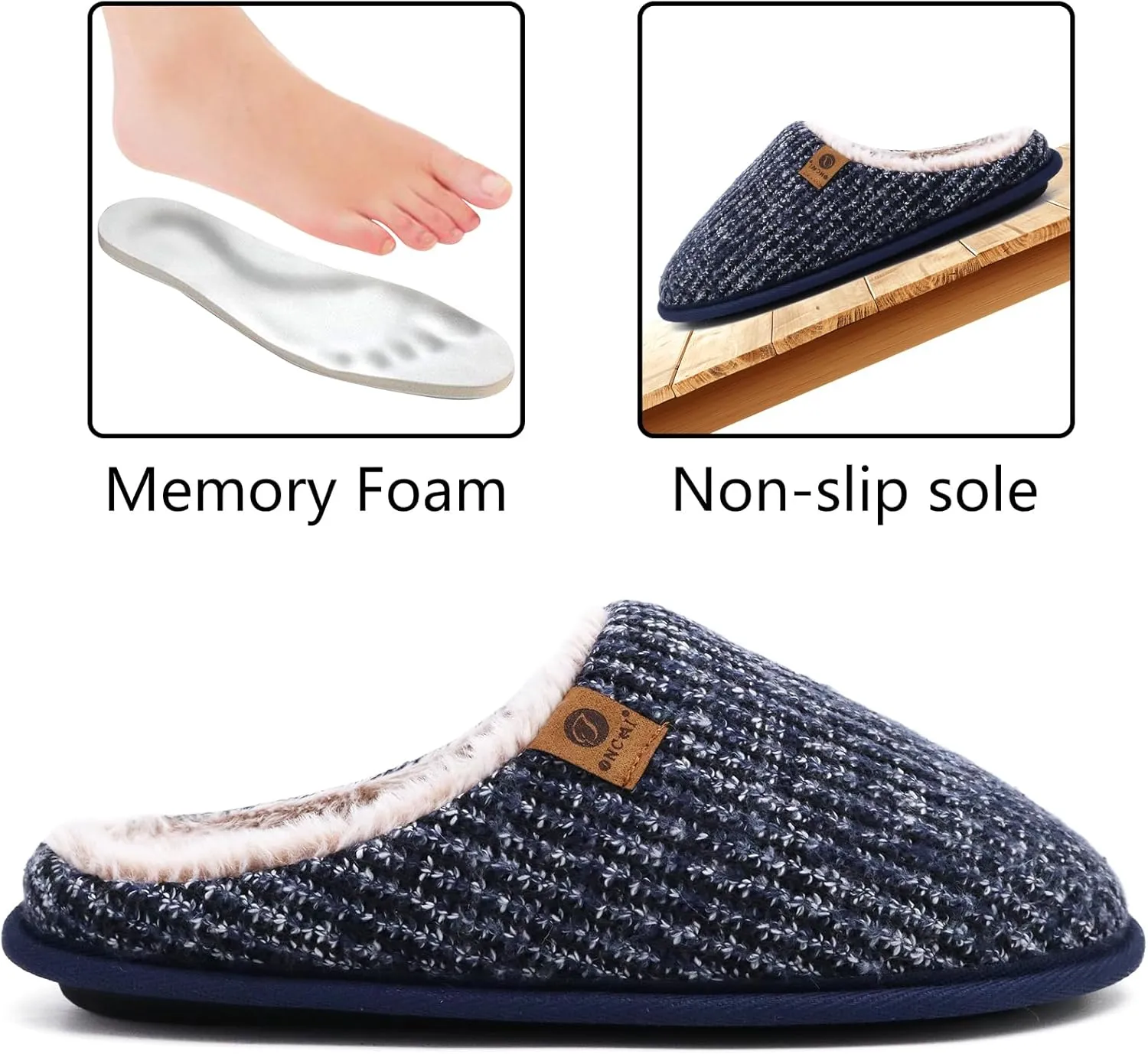 ONCAI Mens Cozy Memory Foam Scuff Slippers Slip On Warm House Shoes Indoor/Outdoor with Best Arch Support