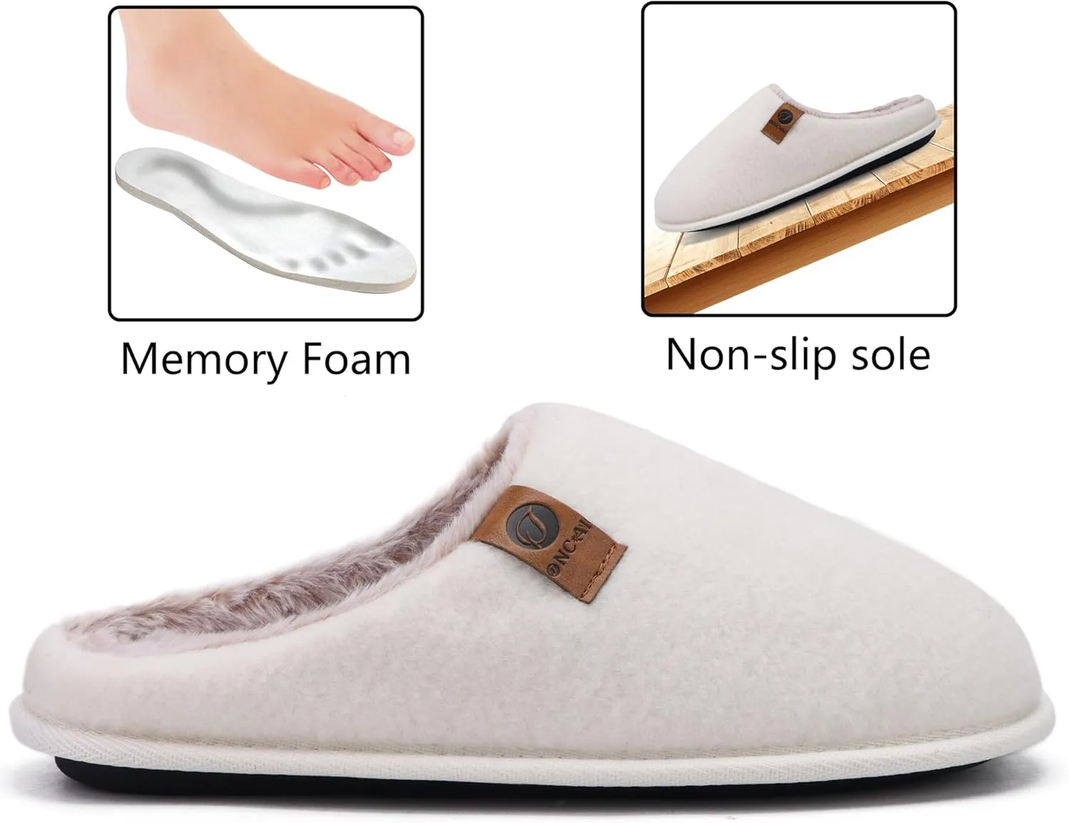 ONCAI Mens Cozy Memory Foam Scuff Slippers Slip On Warm House Shoes Indoor/Outdoor with Best Arch Support