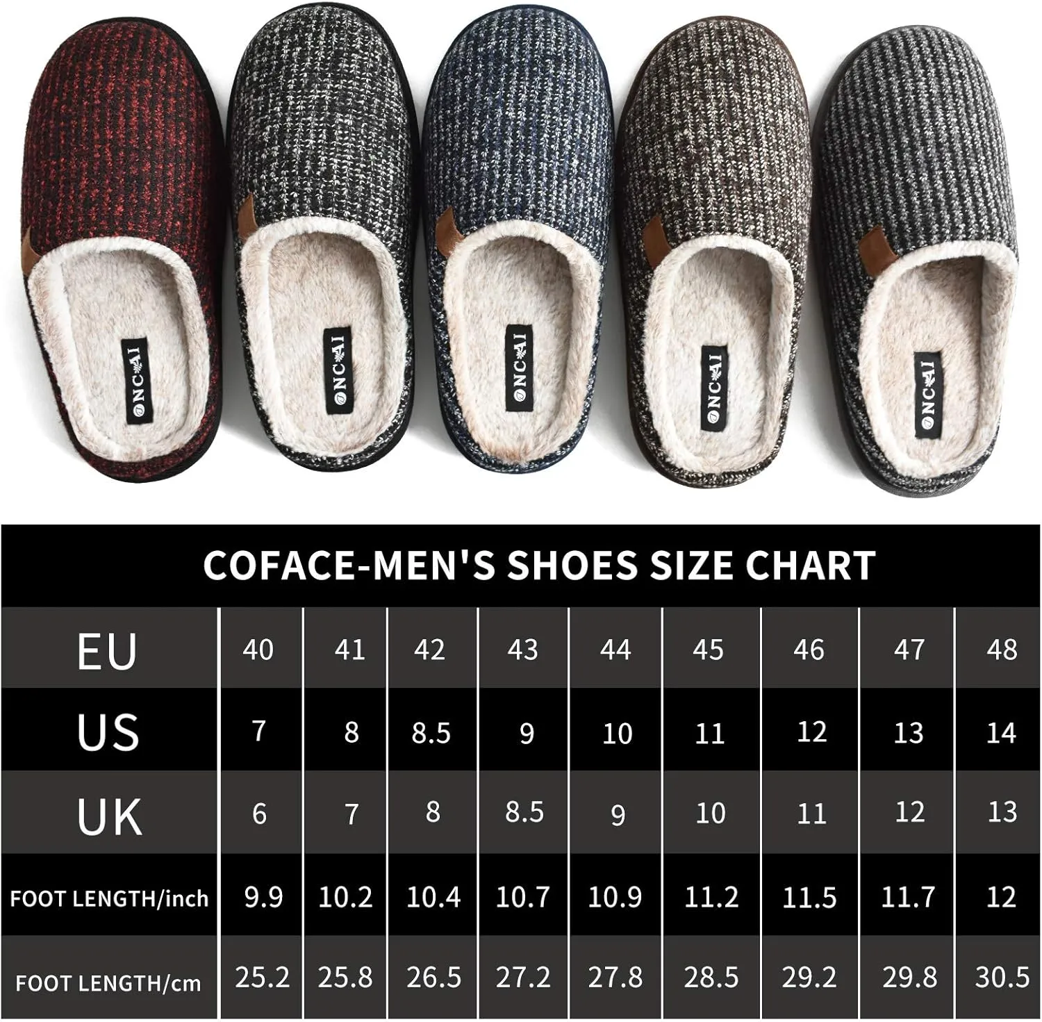 ONCAI Mens Cozy Memory Foam Scuff Slippers Slip On Warm House Shoes Indoor/Outdoor with Best Arch Support