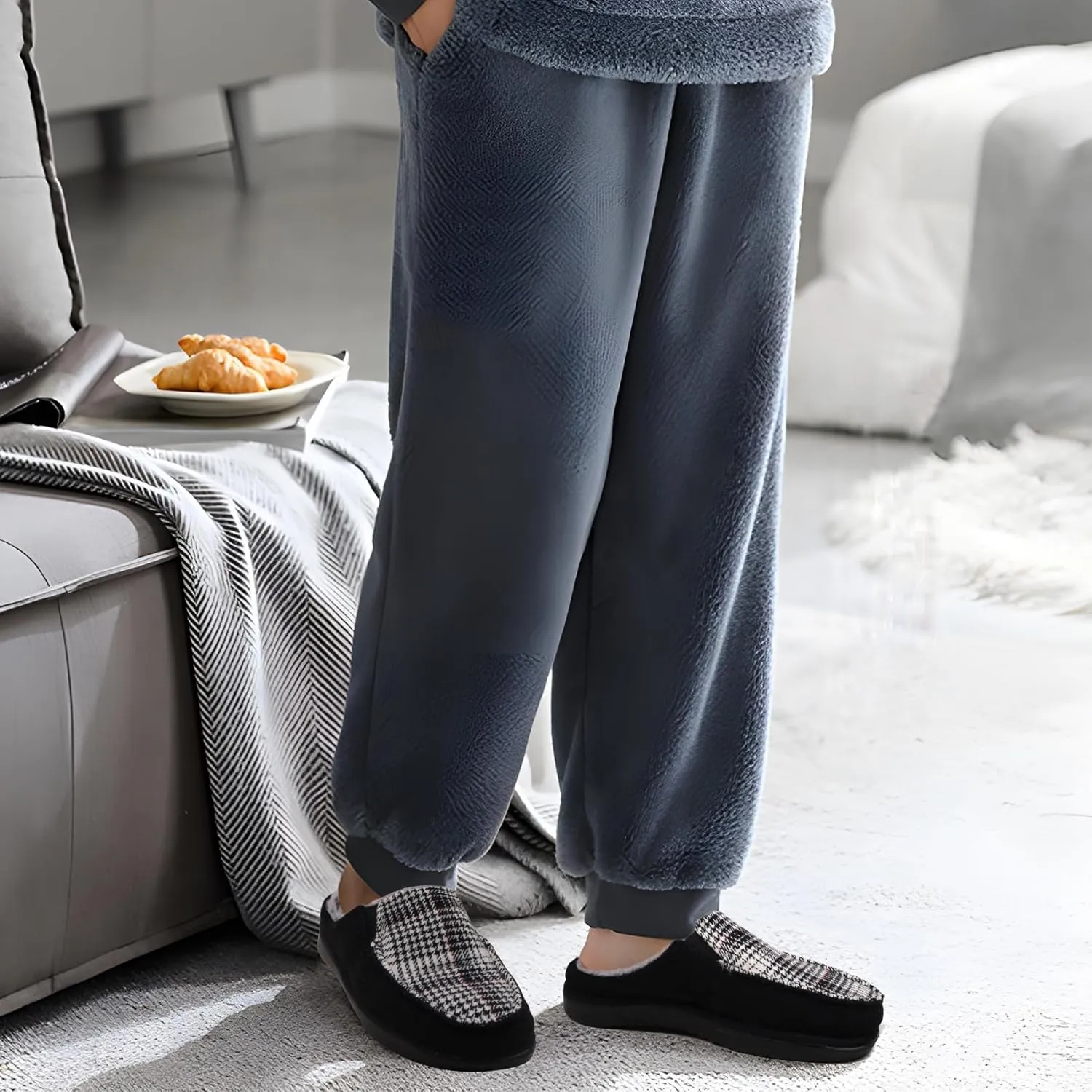 ONCAI Mens Felt Slippers Wool and Cotton-Blend High-Density Memory Foam House Shoes with Indoor and Outdoor Rubber Soles (US Size 7-15)